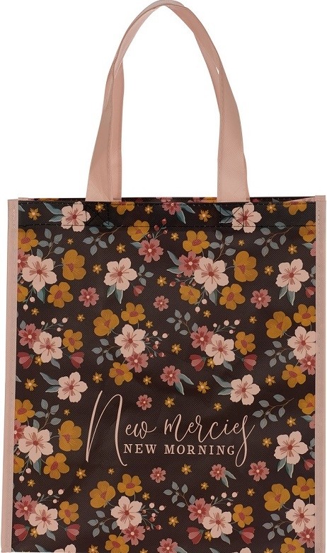 Bolsa New mercies, new morning. Polipropileno. Negro floral (inglés)