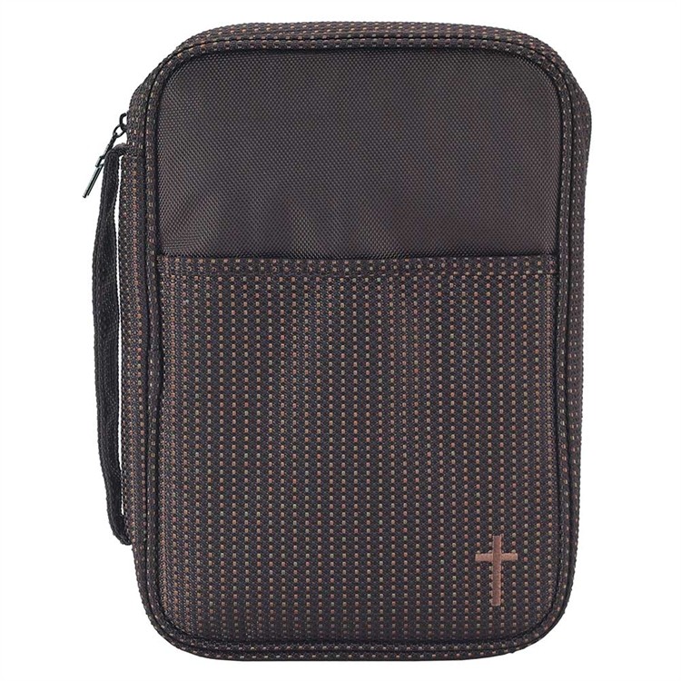 Funda para Biblia Cruz. Poliester. Marrón - XL