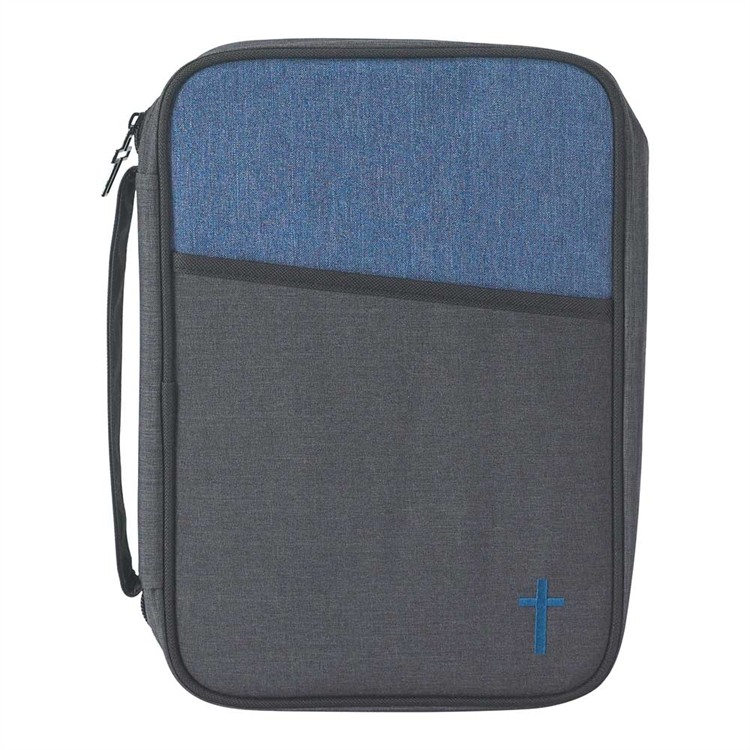 Funda para Biblia Cruz. Poliester. Gris/azul - XXL