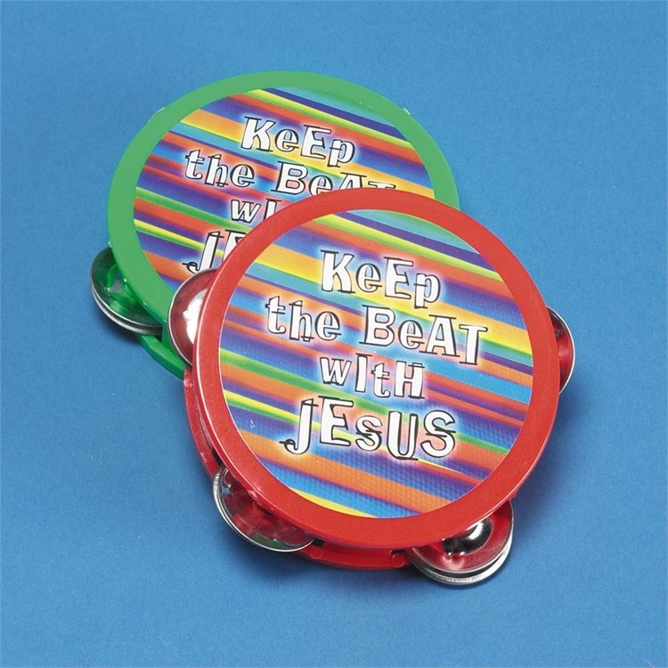 Pandereta mini Keep the beat with Jesus. Plástico. 2 modelos