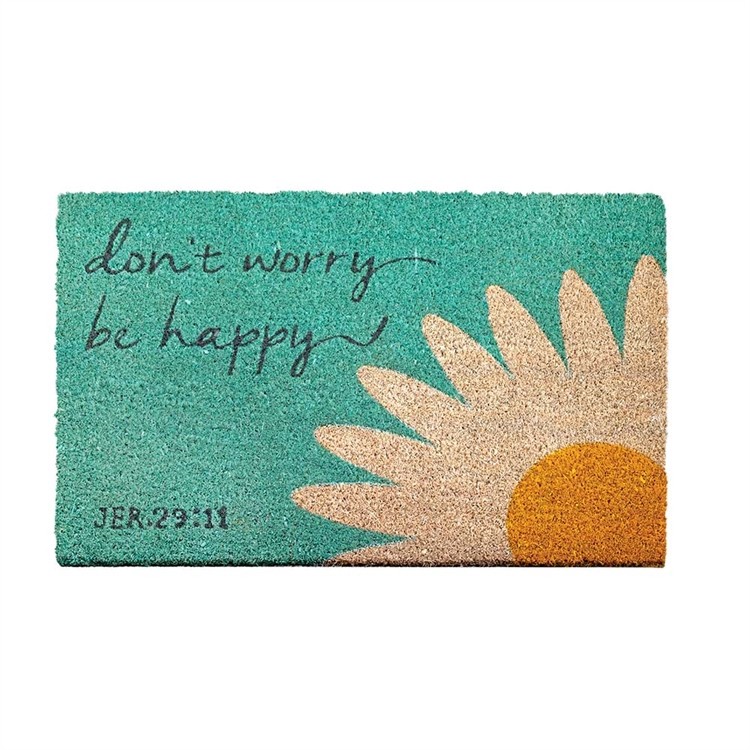 Felpudo Dont worry be happy (Jeremías 29:11). Fibra de coco