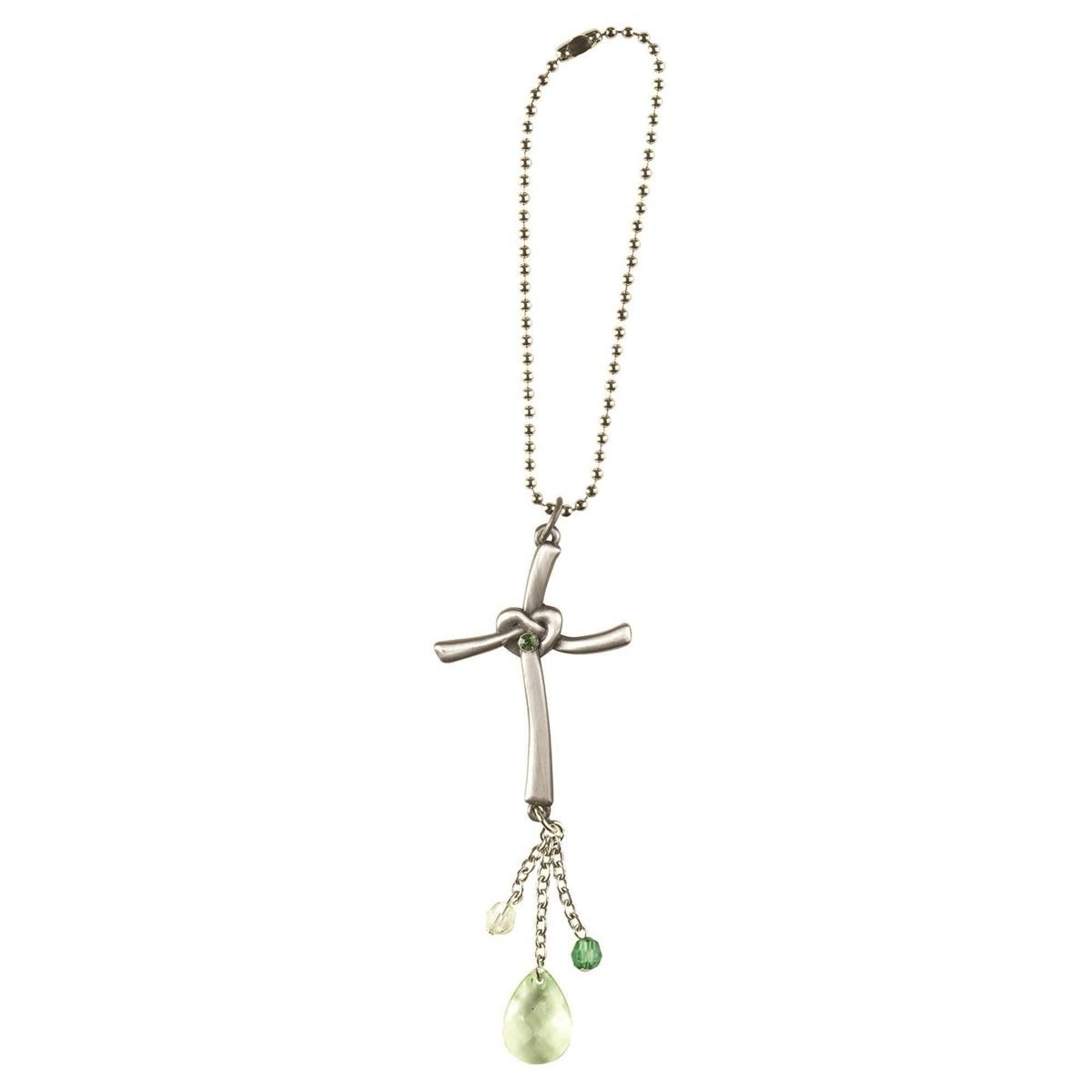 Colgante para coche Cruz con piedra verde. Zinc