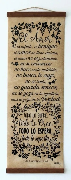 Cuadro enrollable El Amor (1 Corintios 13:4-7). Vinilo