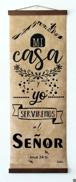 Cuadro enrollable Mi casa y yo (Josué 24:15). Vinilo