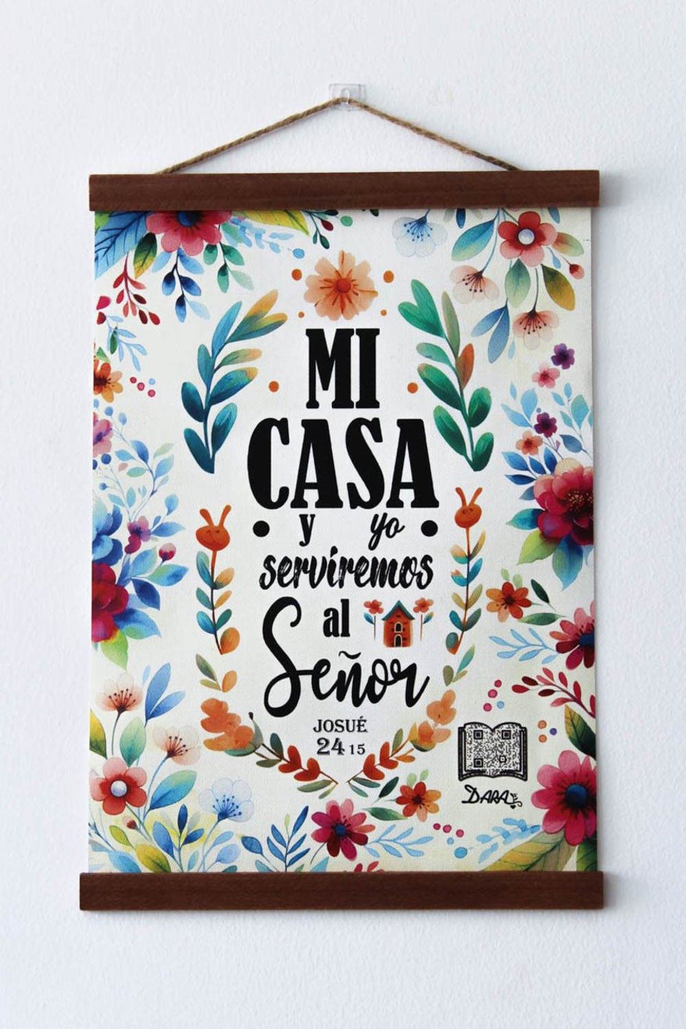 Cuadro enrollable Mi casa y yo (Josué 24 15). Vinilo