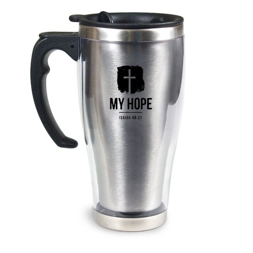 Botella térmica con asa My hope. Acrílico/acero inoxidable. Plata