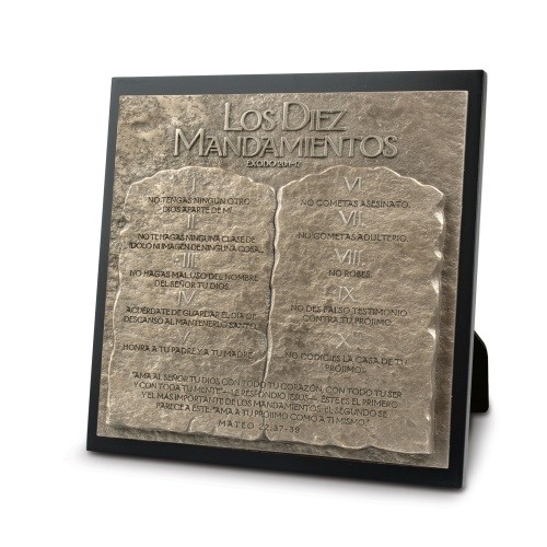 Placa sobremesa Los Diez Mandamientos. Piedra artificial/MDF