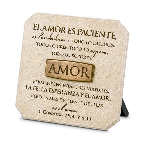 Placa sobremesa Amor. Piedra artificial/bronce