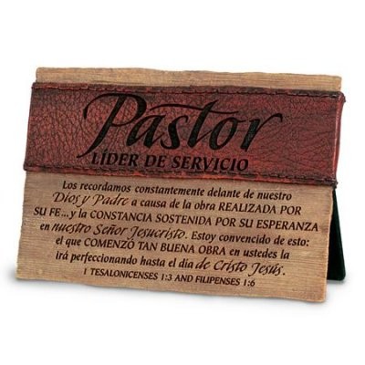 Placa sobremesa Pastor: Líder de Servicio. Piedra artificial
