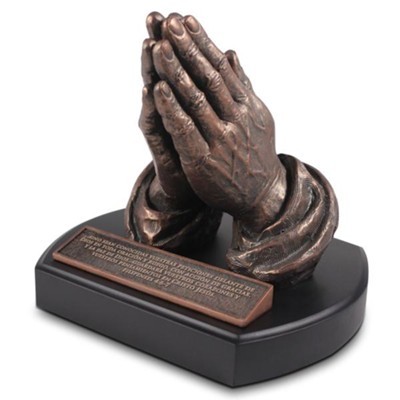 Escultura Manos orando (Filipenses 4:6-7). Resina moldeada a mano/MDF