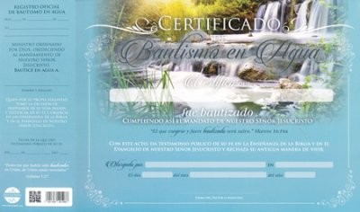 Certificado de bautismo - Cascada (pack de 20)