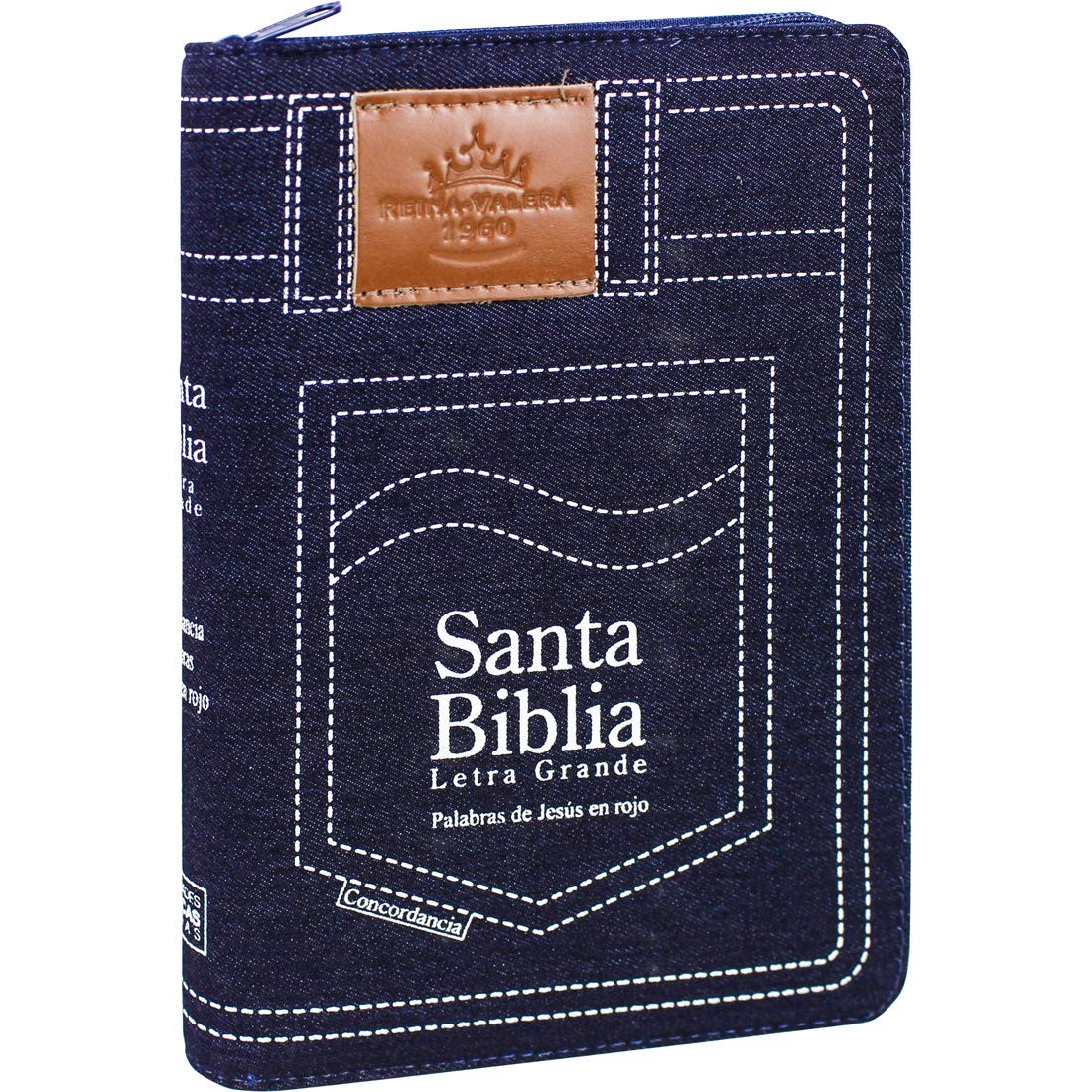 Biblia manual. Letra grande. Vaquera. Cremallera. Azul. Índice - RVR60