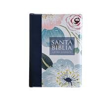 Biblia portátil. Letra grande. 2 tonos. Azul floral. Cremallera. Índice - RVR60