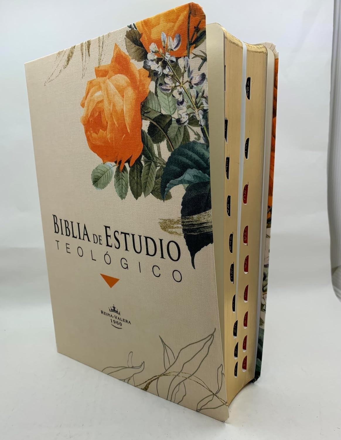 Biblia de estudio teológico. 2 tonos entelado. Beige floral. Índice - RVR60