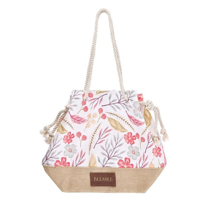 Bolso Blessed. Poliester estampado. Marrón y blanco (inglés)