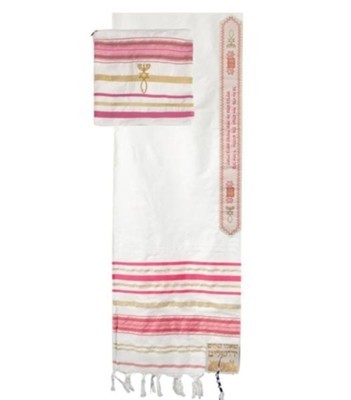 Tallit con bolsa rosada