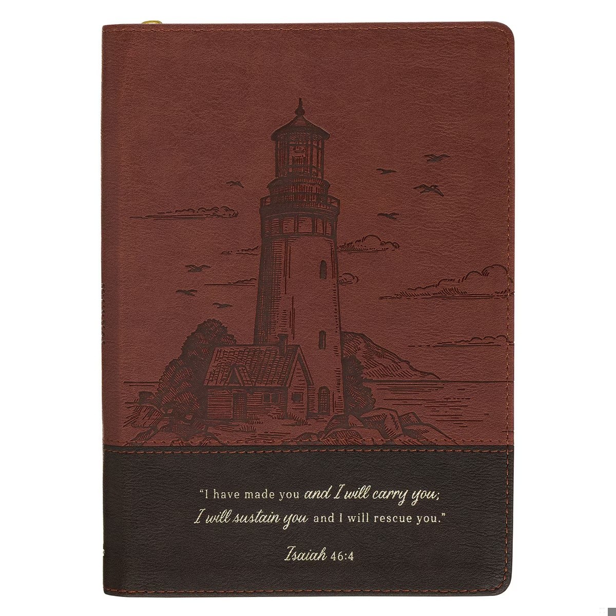 Diario I have made you (Isaías 46:4). 2 tonos. Marrón. Cremallera  (inglés)