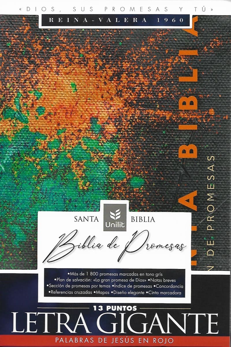 Biblia de promesas. Grande. Letra gigante. 2 tonos. Acuarela/negro. Cremallera. Índice - RVR60