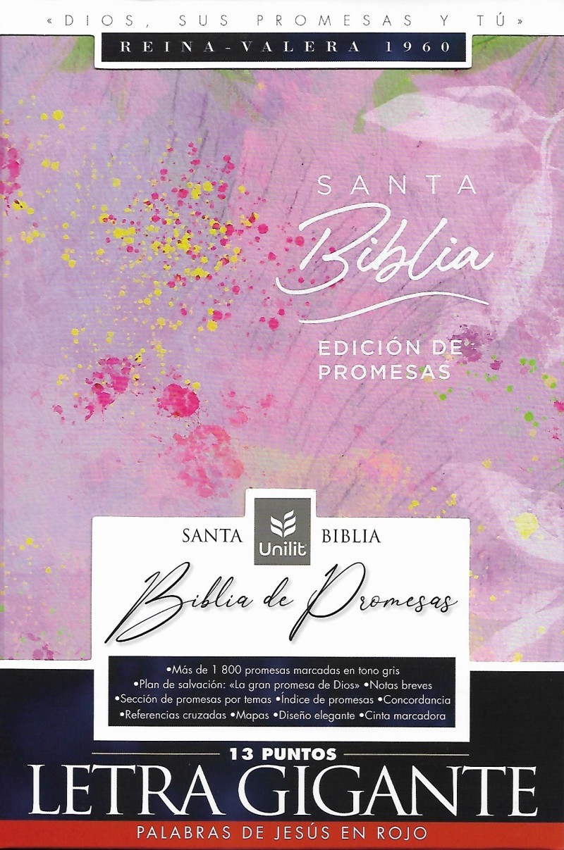 Biblia de promesas. Grande. Letra gigante. 2 tonos. Rosa floral. Cremallera. Índice - RVR60