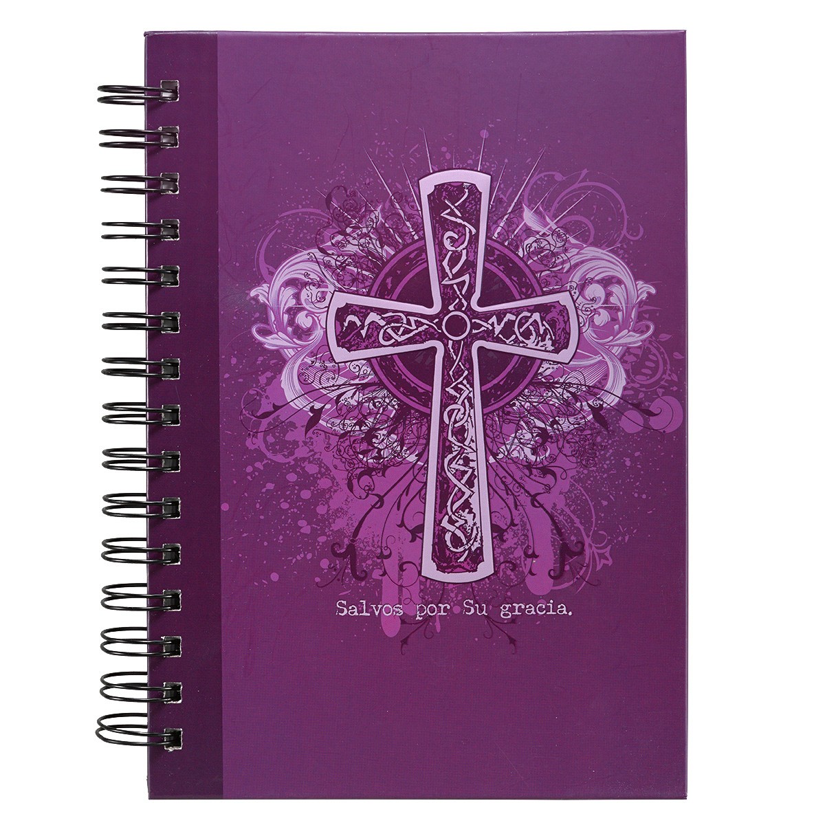 Diario Salvos por Su Gracia. Tapa dura. Cruz violeta. Anillado