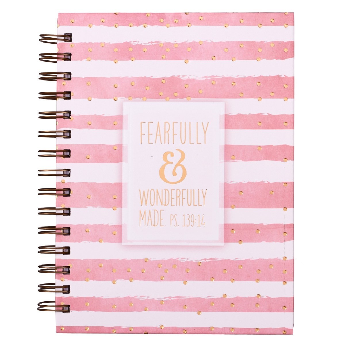 Diario Fearfully & wonderfully made (Salmos 139:14). Tapa dura. Rosa/blanco. Espiral (inglés)
