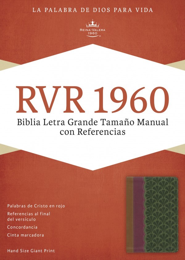 RVR 1960 Biblia Letra Grande Tamaño Manual con Referencias, chocolate/ciruela/verde jade símil piel