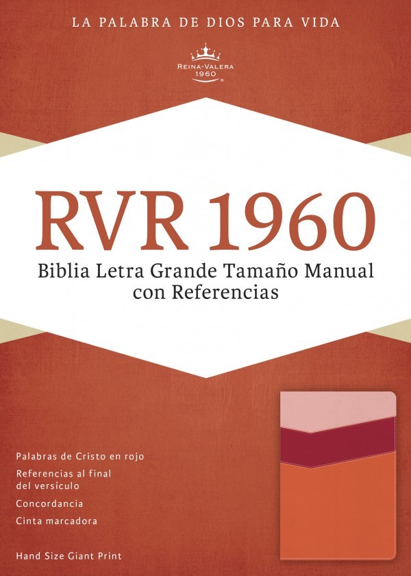 RVR 1960 Biblia Letra Grande Tamaño Manual con Referencias, mango/fresa/durazno claro símil piel