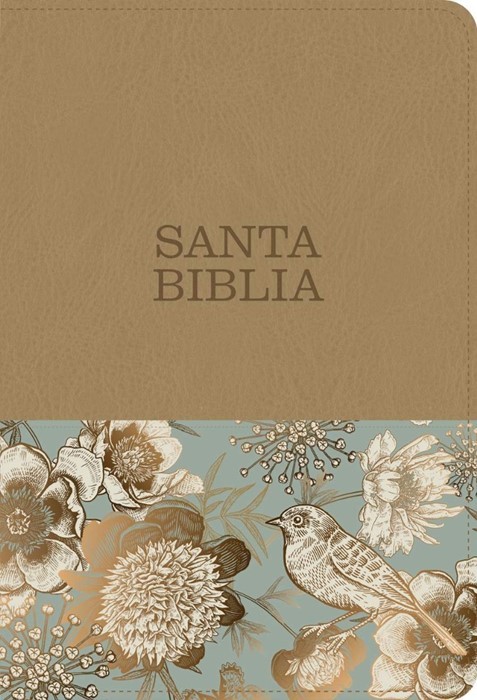 Biblia grande. Letra súper gigante. 2 tonos. Beige/floral. Índice - NTV