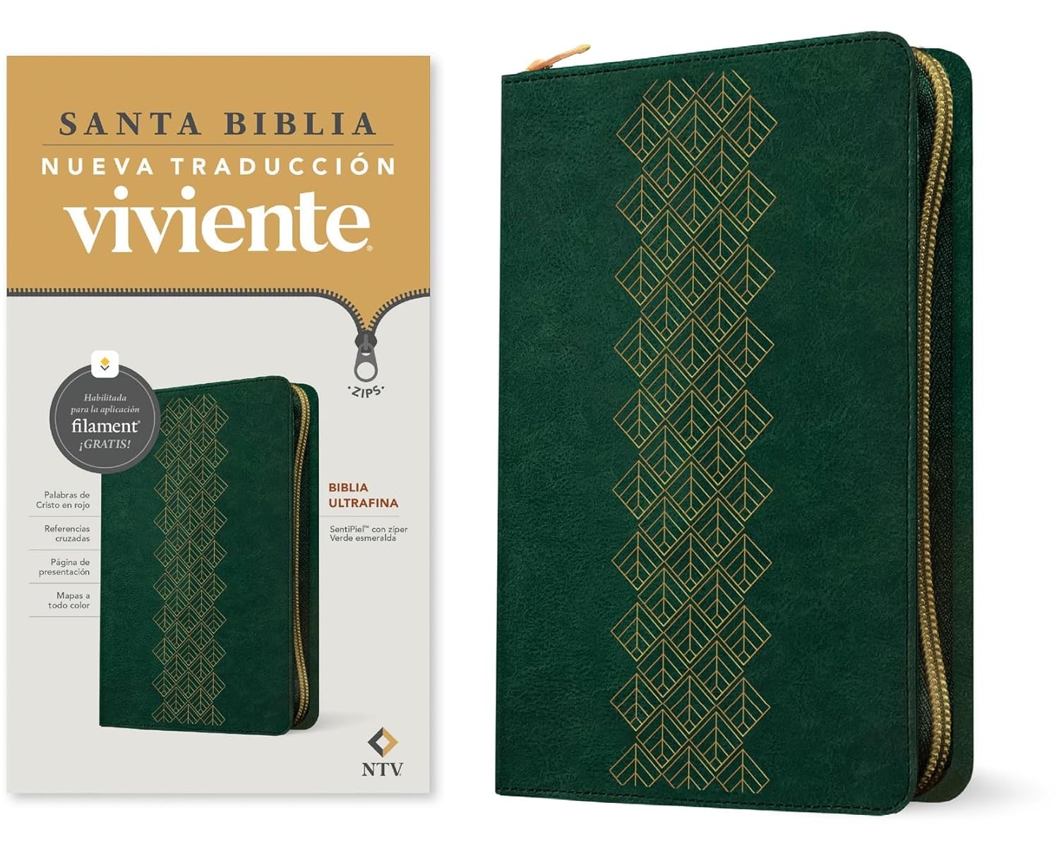 Biblia manual. Ultrafina. Imitación piel. Verde. Cremallera - NTV