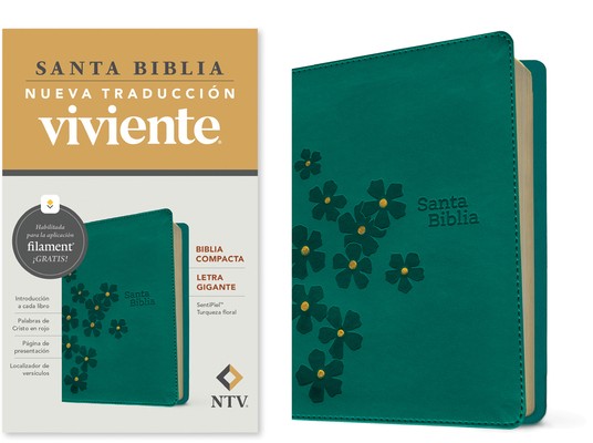 Biblia compacta. Letra gigante. 2 tonos. Turquesa floral - NTV