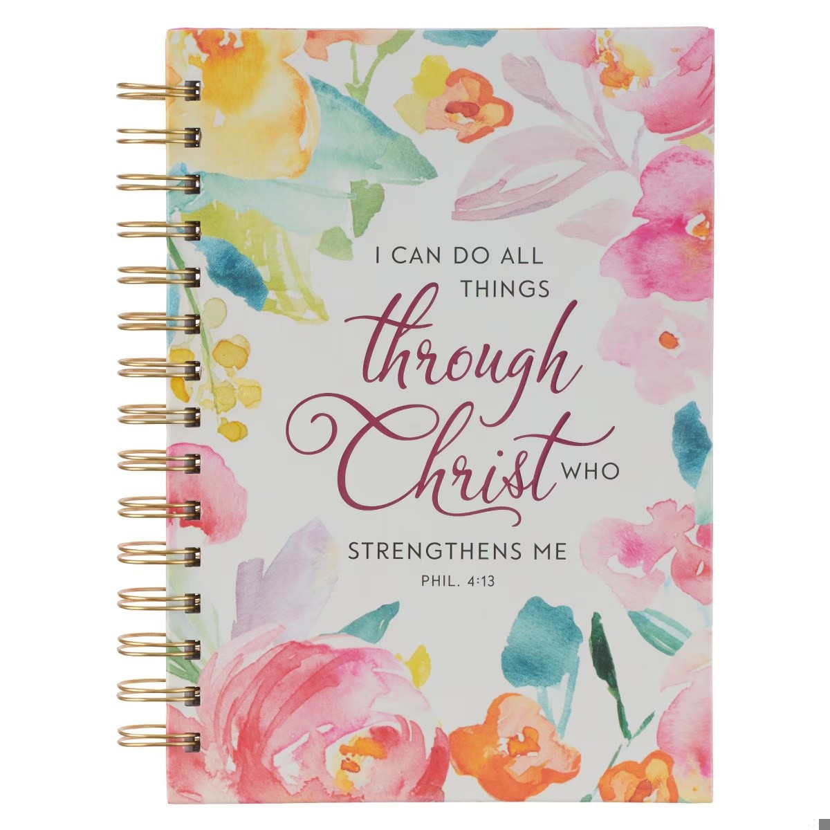 Diario All things through Christ (Filipenses 4:13). Tapa dura. Multicolor floral. Espiral (inglés)
