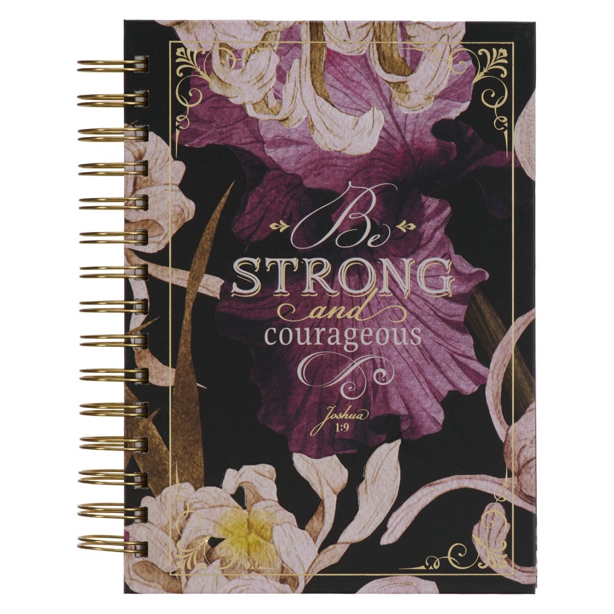 Diario Be strong and courageous (Josué 1:9). Tapa dura. Rosa floral. Espiral (inglés)