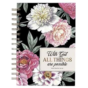 Diario All things are possible (Mateo 19:26). Tapa dura. Negro floral. Espiral (inglés)