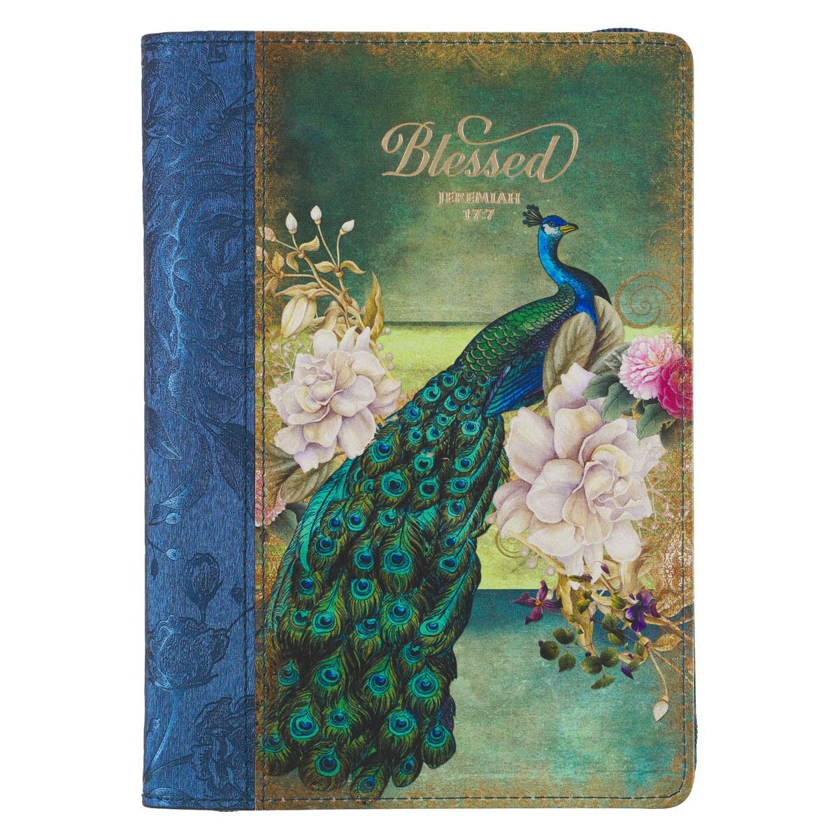 Diario Blessed (Jeremías 17:7). 2 tonos. Azul/verde floral. Cremallera (inglés)