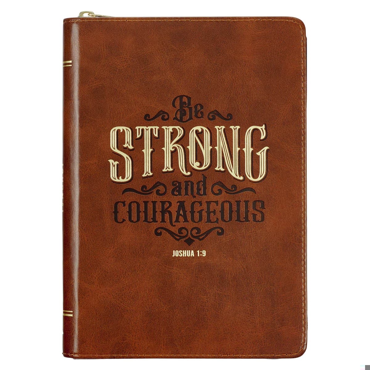 Diario Strong and courageous (Josué 1:9). Imitación piel. Marrón. Cremallera (inglés)
