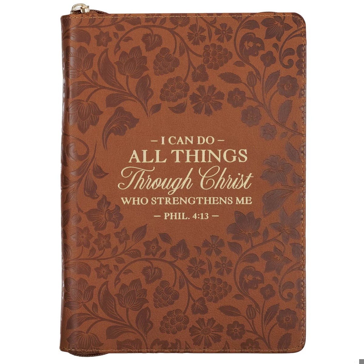 Diario I can do all things (Filipenses 4:13). 2 tonos. Marrón. Cremallera (inglés)