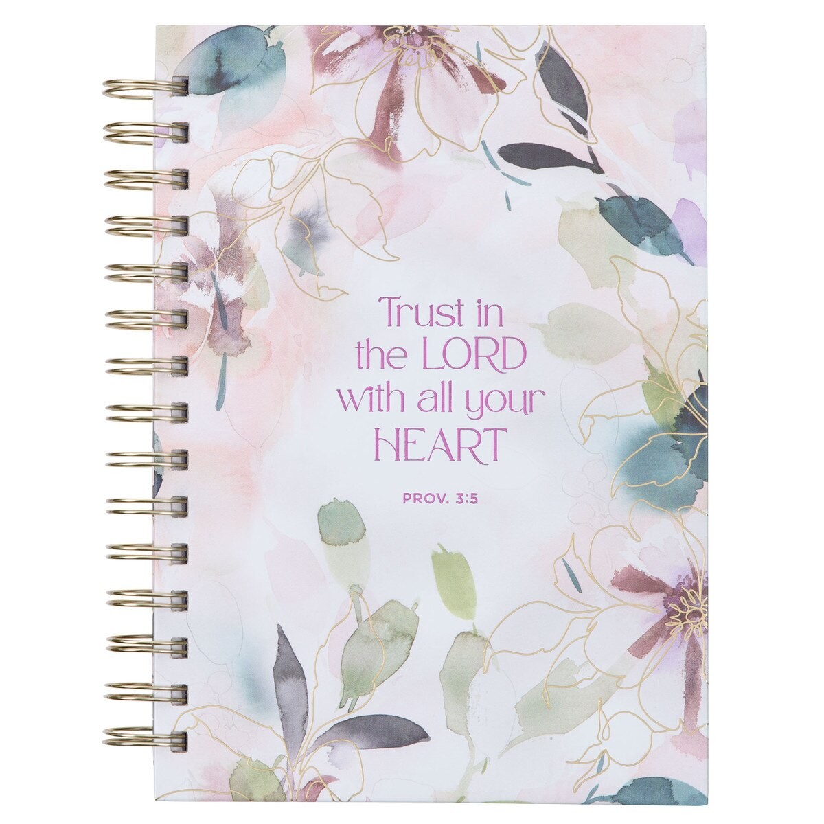Diario Trust in the Lord (Proverbios 3:5). Tapa dura. Morado floral. Espiral (inglés)