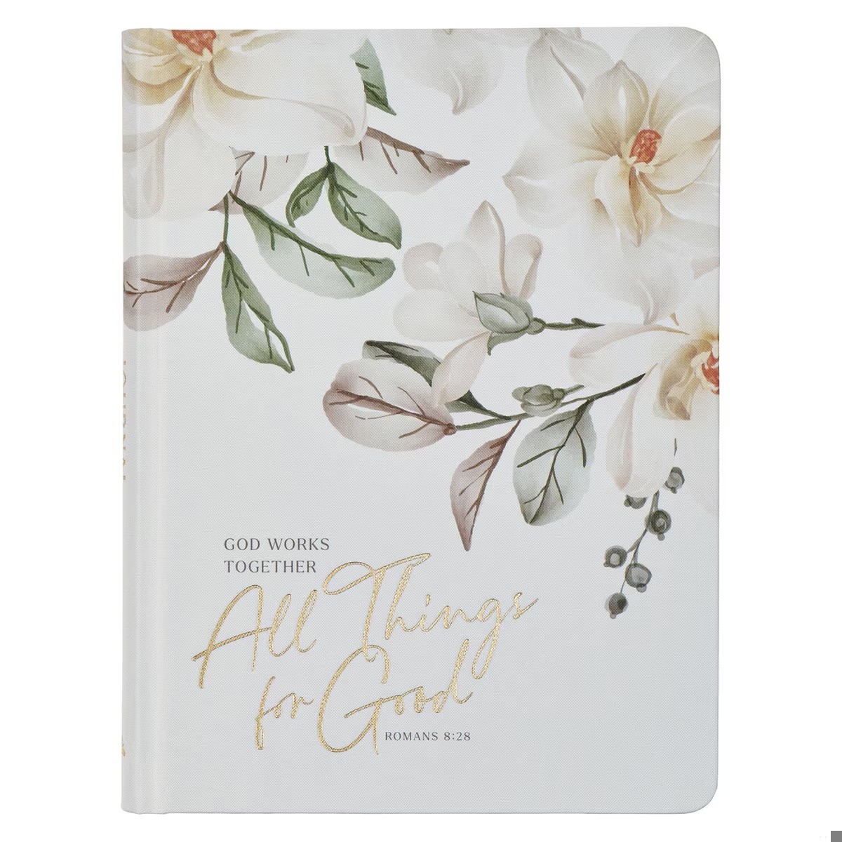 Diario All things for good (Romanos 8:28). Tapa dura entelada. Blanco roto floral (inglés)