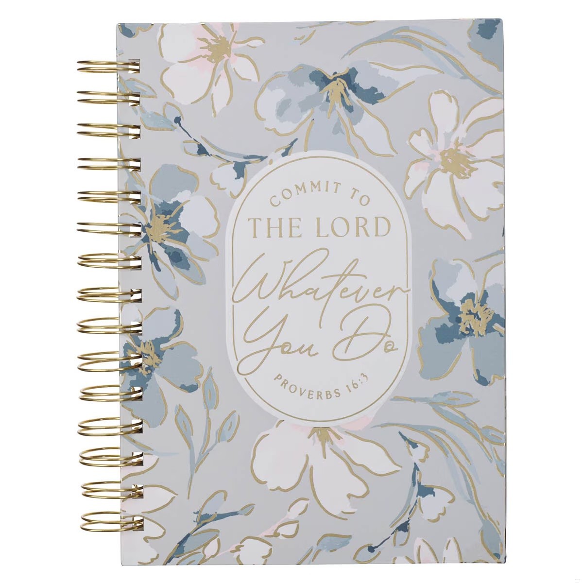 Diario Commit to the Lord (Proverbios 16:3). Tapa dura. Azul pálido floral. Espiral (inglés)