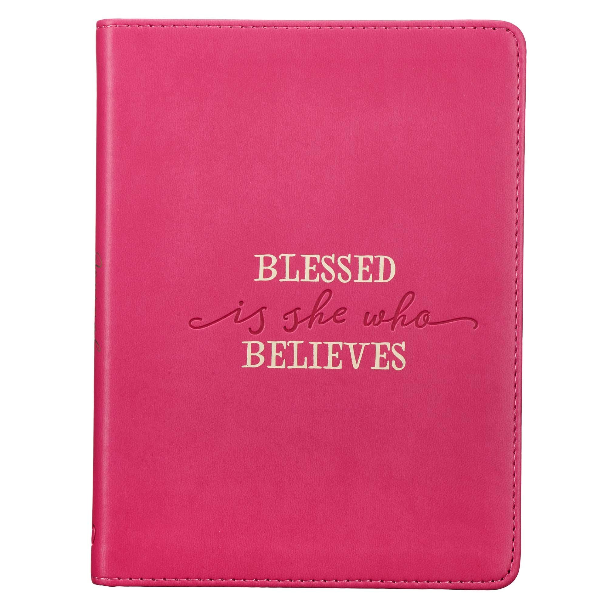 Diario Blessed is she who believes. Imitación piel. Fucsia