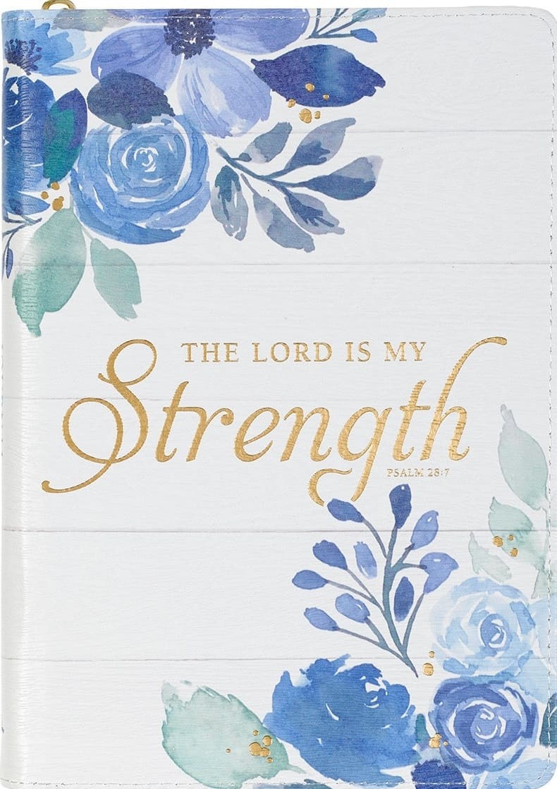 Diario Salmo 28:7. 2 tonos. Blanco floral. Cremallera (inglés)