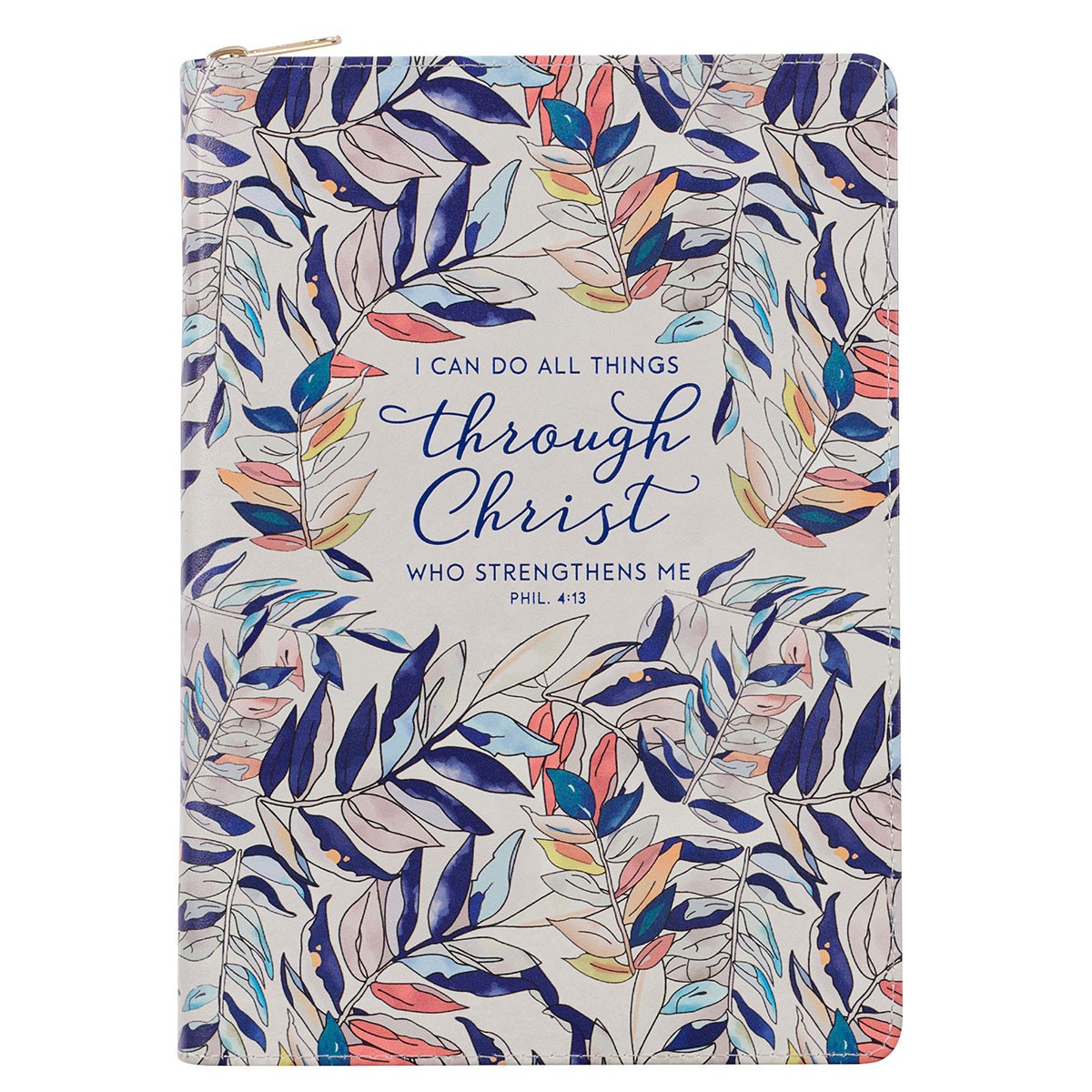 Diario Filipenses 4:13. 2 tonos. Blanco roto floral. Cremallera (inglés)