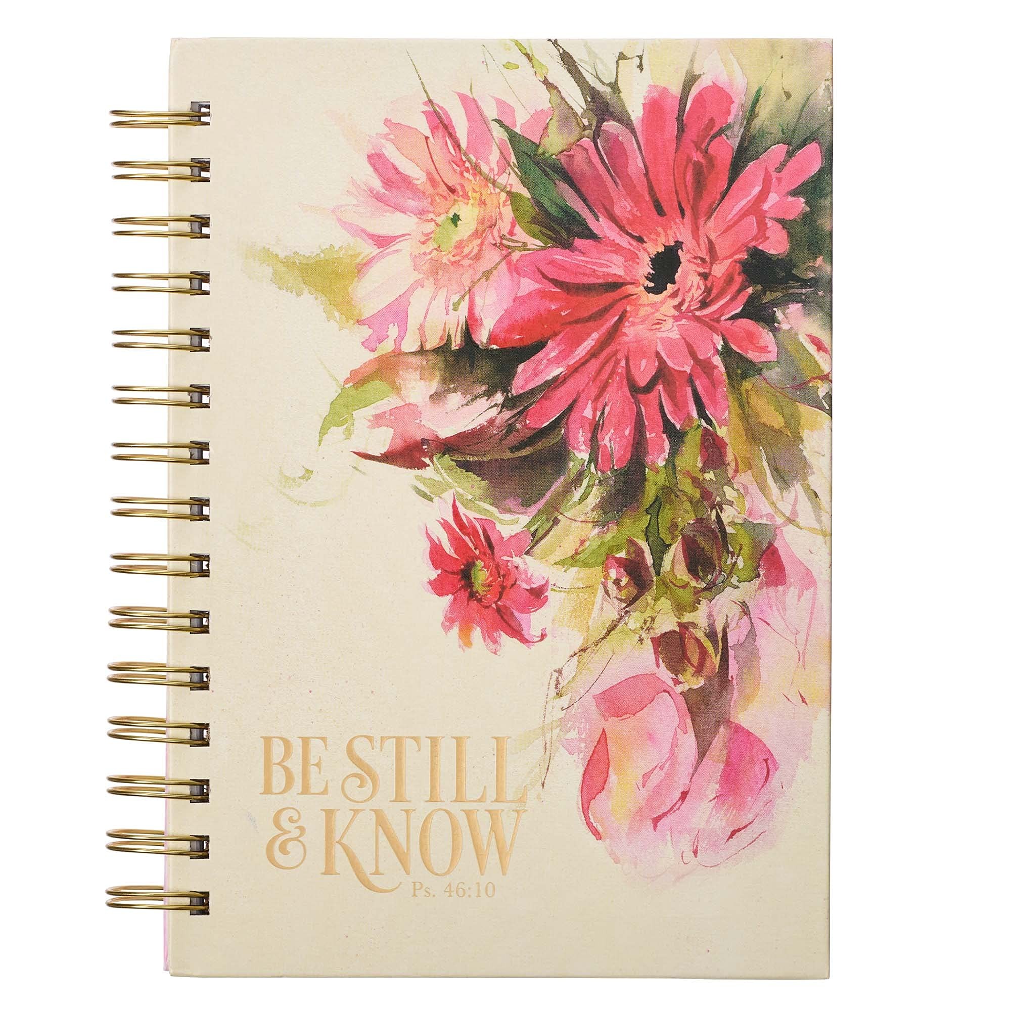 Diario Be still & Know. Tapa dura. Beige floral. Espiral (inglés)