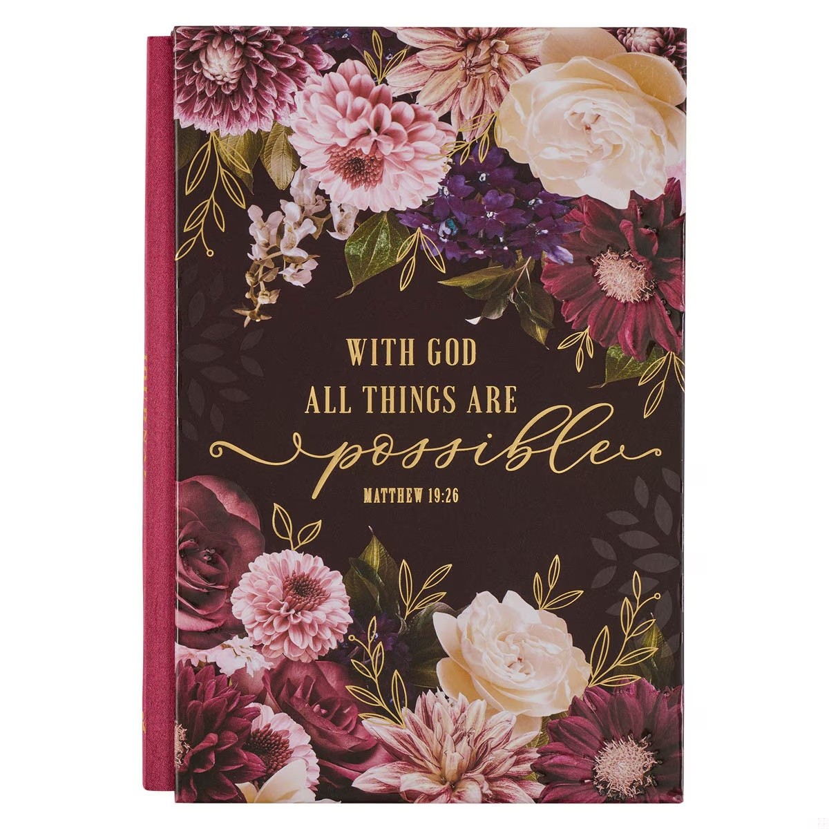 Diario All things are possible (Mateo 19:26). Tapa dura. Rojizo floral (inglés)