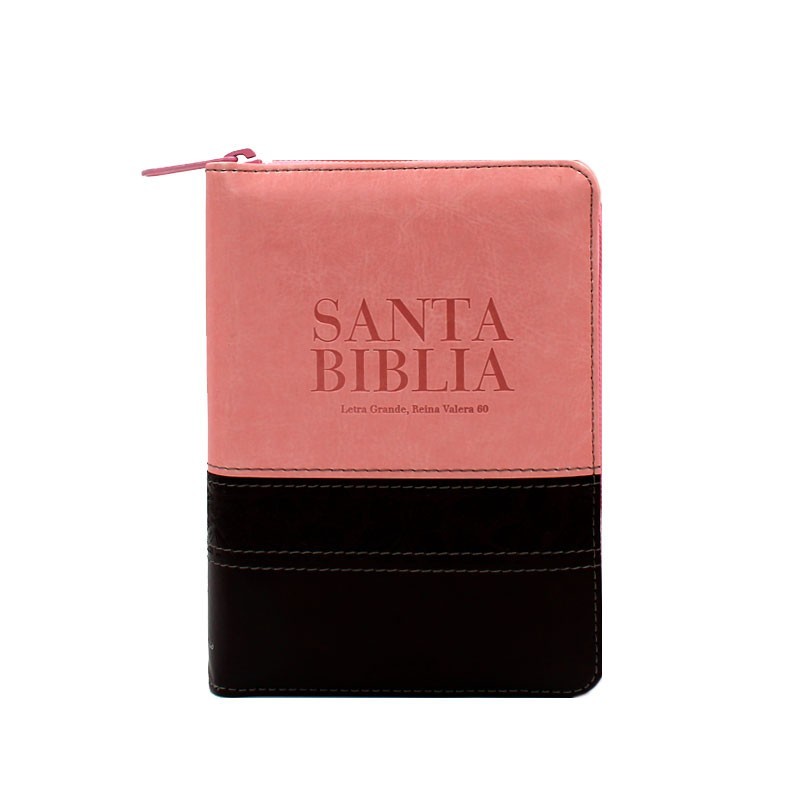 Biblia bolsillo. Letra grande. 2 tonos. Rosa/marrón. Índice - RVR60
