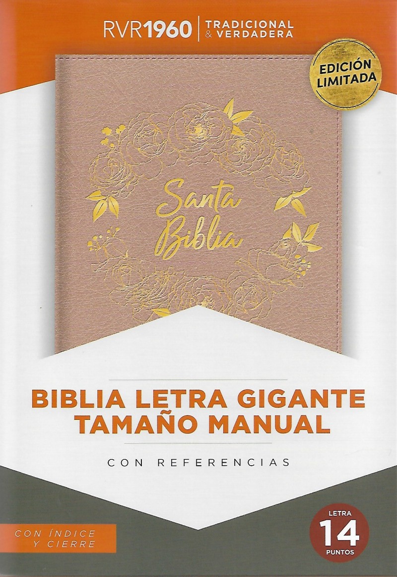 Biblia manual. Letra grande. 2 tonos. Rosa. Cremallera. Índice - RVR60