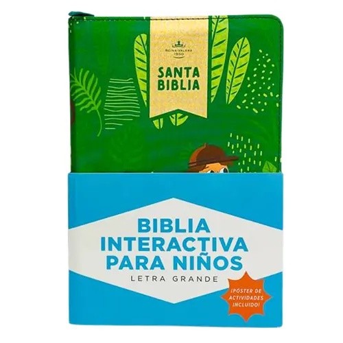 Biblia interactiva para niños. Manual. Letra grande. 2 tonos. Verde. Cremallera. Índice - RVR60