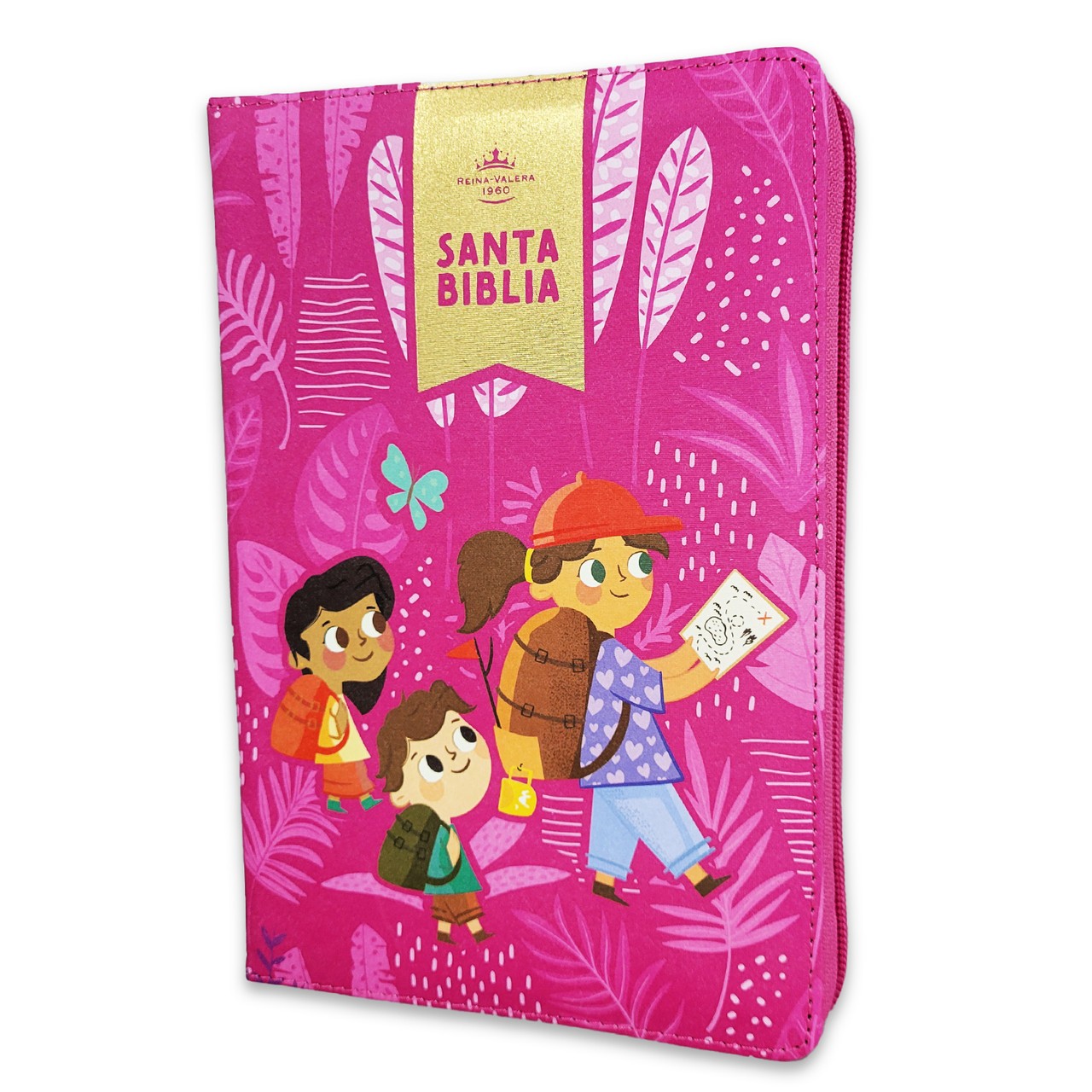 Biblia interactiva para niñas. Manual. Letra grande. 2 tonos. Rosa. Cremallera. Índice - RVR60