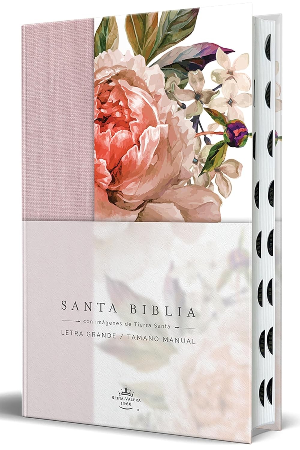 Biblia manual. Letra grande. Ultrafina. Tapa dura entelada. Rosa/floral. Índice - RVR60