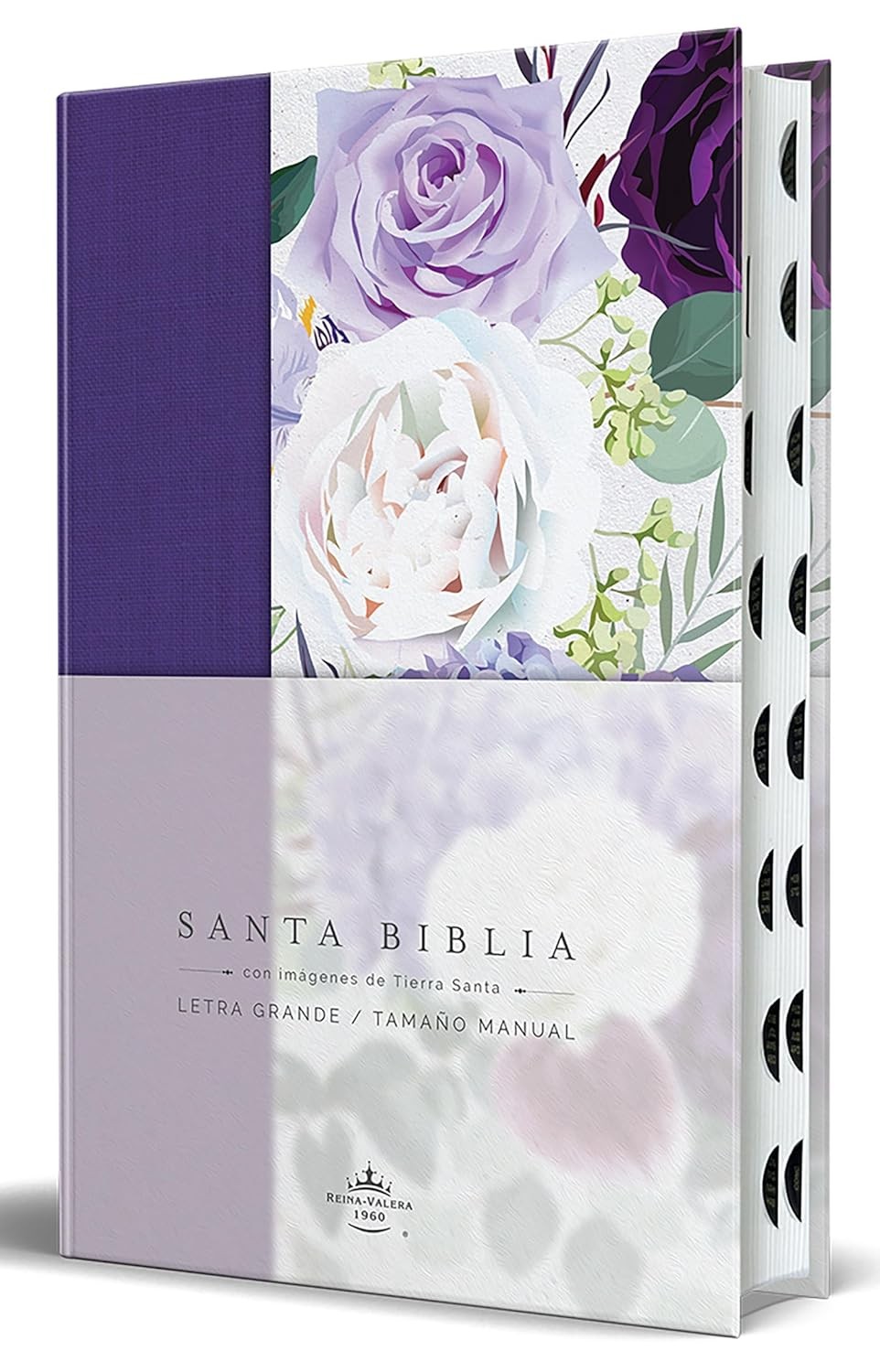 Biblia manual. Letra grande. Ultrafina. Tapa dura entelada. Morado/floral. Índice - RVR60